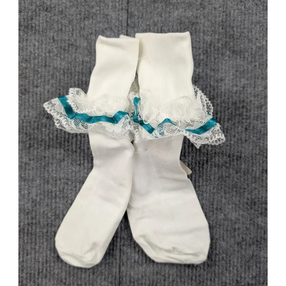 Vintage Lace Ruffle Ankle Socks Womens 9-11 Nylon Coquette White Church Frilly